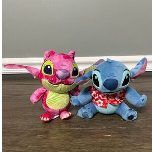 Disney‎ Stitch Plush Toy Set, Pink Angel & Blue Hawaiian Shirt Mini Plush